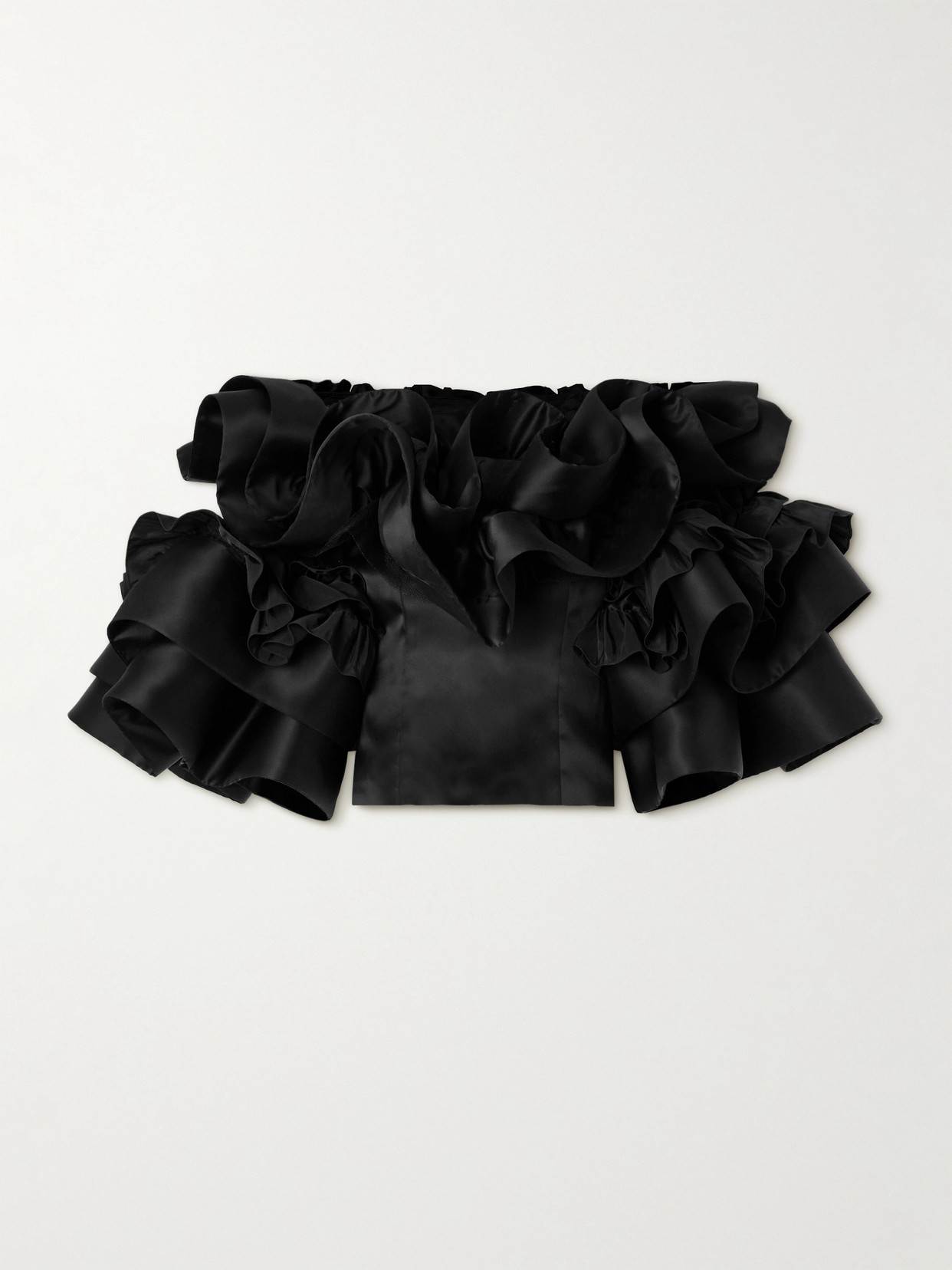 Christopher John Rogers Ruffled Silk-taffeta Top In Black