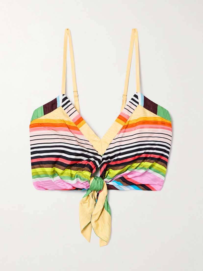 Christopher John Rogers Casette Tie-front Striped Satin-jacquard Bralette