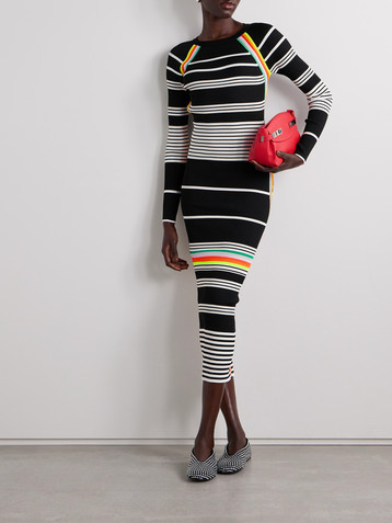 Christopher John Rogers Open-back striped ribbed-knit midi dress