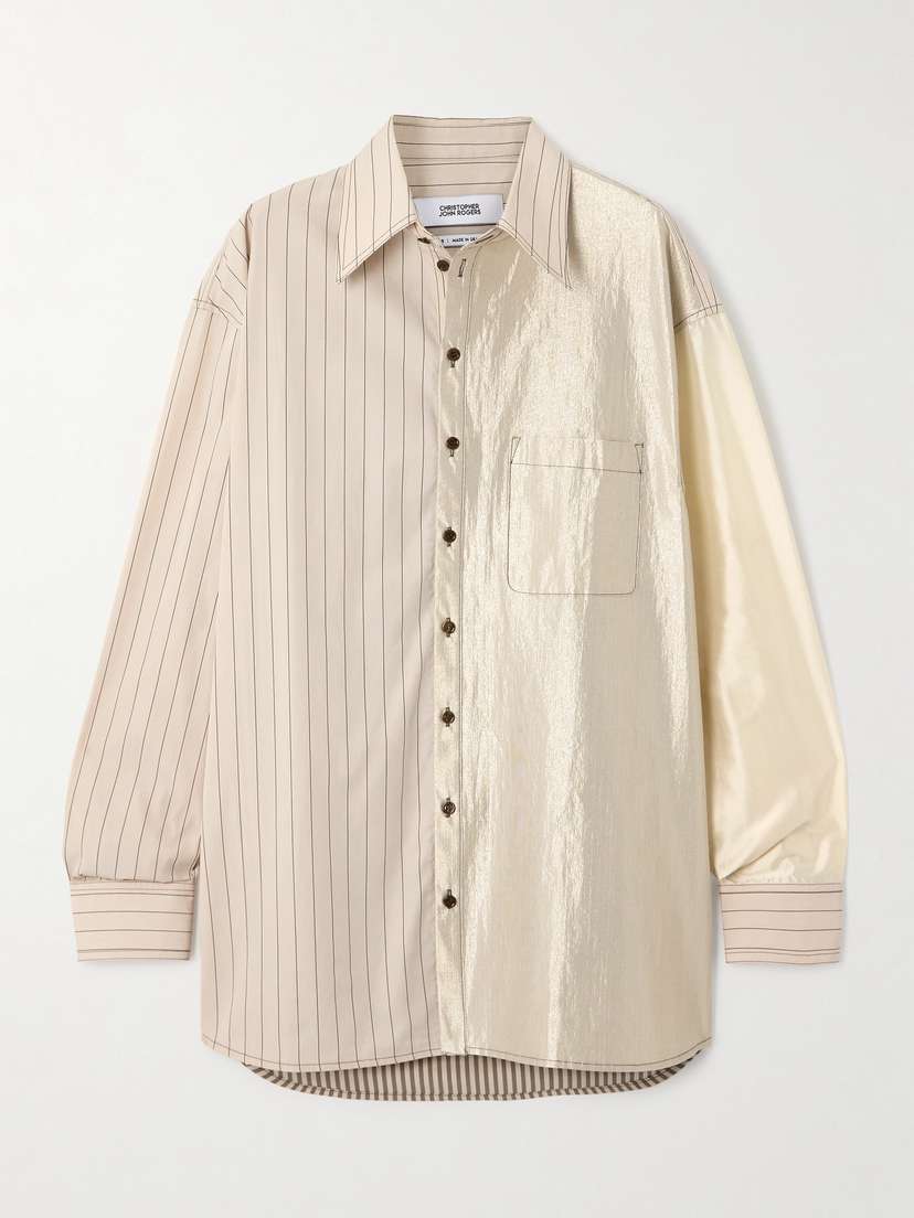 Christopher John Rogers Oversized Striped Patchwork Silk-satin, Cotton-poplin And Cotton-blend Shirt