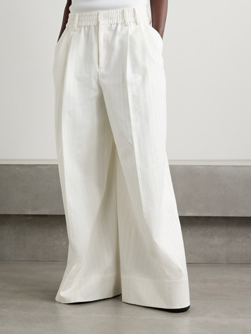 Christopher John Rogers Pleated embroidered cotton wide-leg pants