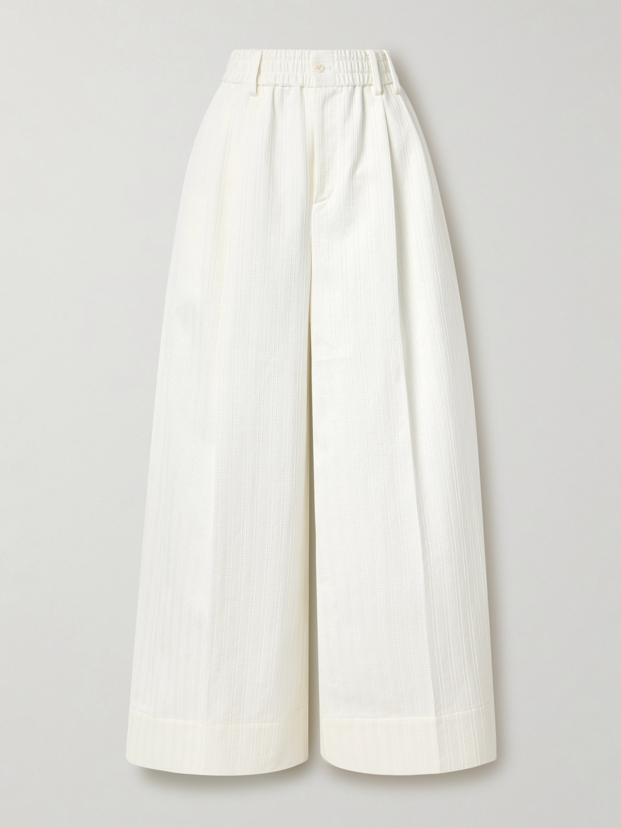 Christopher John Rogers Pleated Embroidered Cotton Wide-leg Pants In White