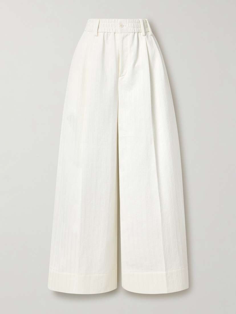 Christopher John Rogers Pleated Embroidered Cotton Wide-leg Pants