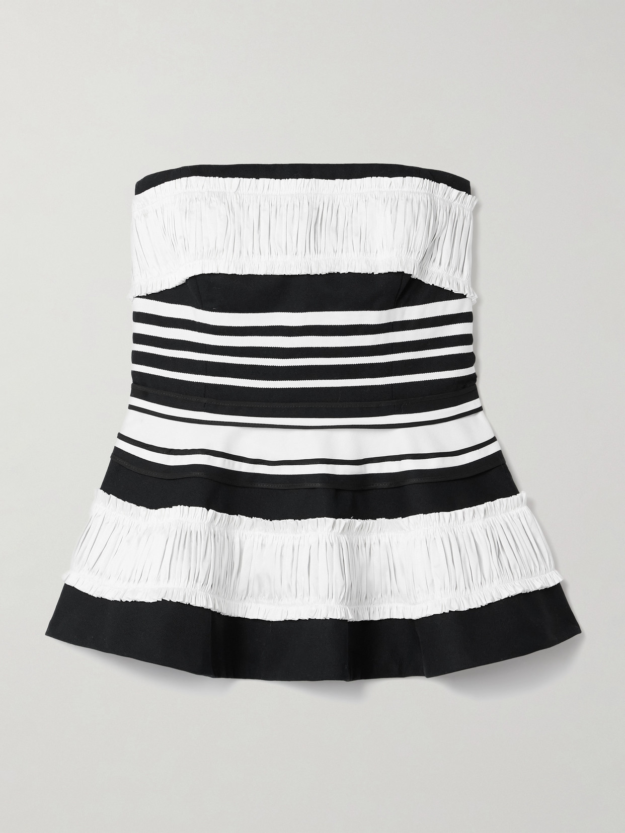 Christopher John Rogers Strapless Striped Taffeta And Grosgrain-trimmed Cotton And Silk-blend Twill Peplum Top In Multi