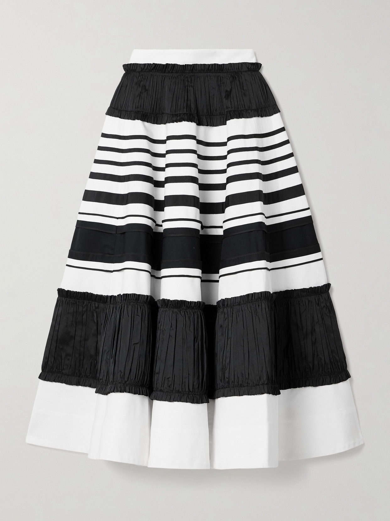 Christopher John Rogers Striped Taffeta And Grosgrain-trimmed Cotton And Silk-blend Twill Midi Skirt In White Multi