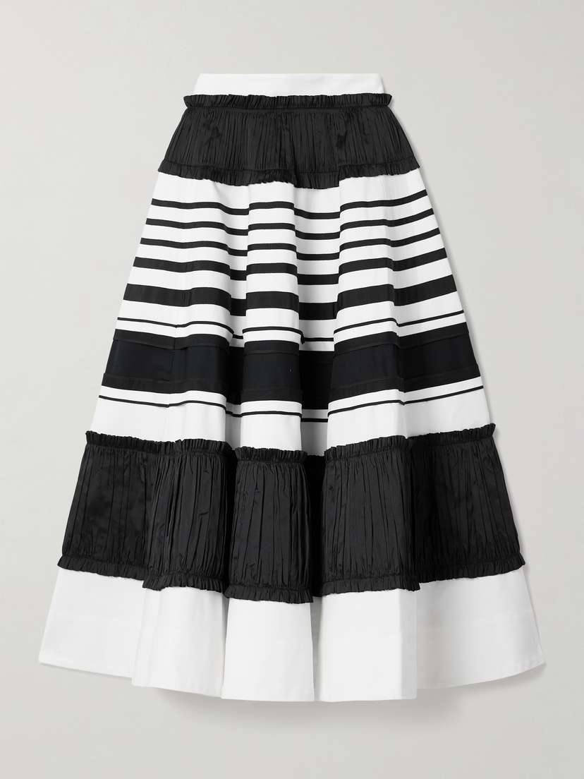 Christopher John Rogers Striped Taffeta And Grosgrain-trimmed Cotton And Silk-blend Twill Midi Skirt