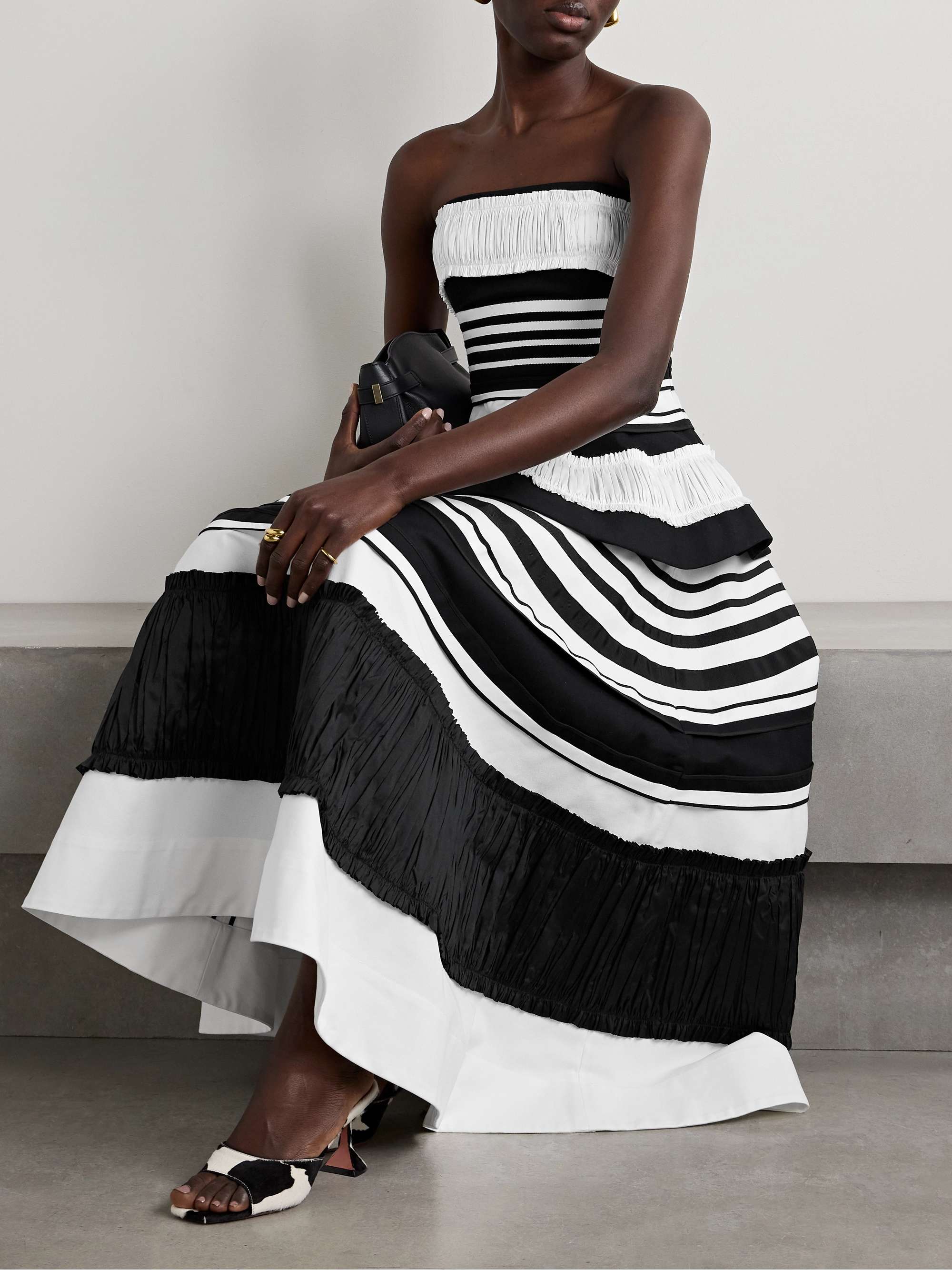 CHRISTOPHER JOHN ROGERS Striped taffeta and grosgrain trimmed cotton and silk blend twill midi skirt NET A PORTER