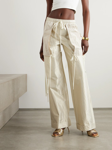 Christopher John Rogers Poplin-trimmed metallic cotton-blend wide-leg pants