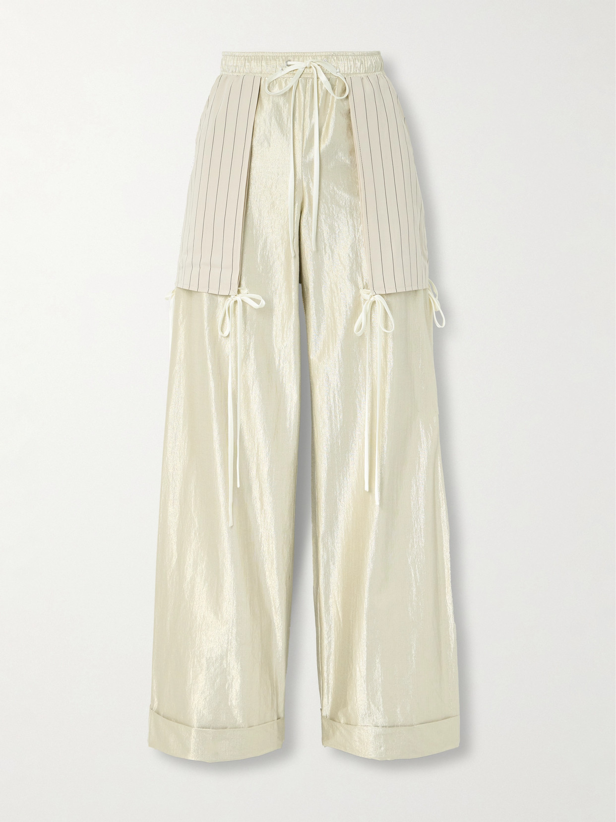 Christopher John Rogers Metallic Taffeta Wide-leg Pants With Patch Pockets In Tapioca