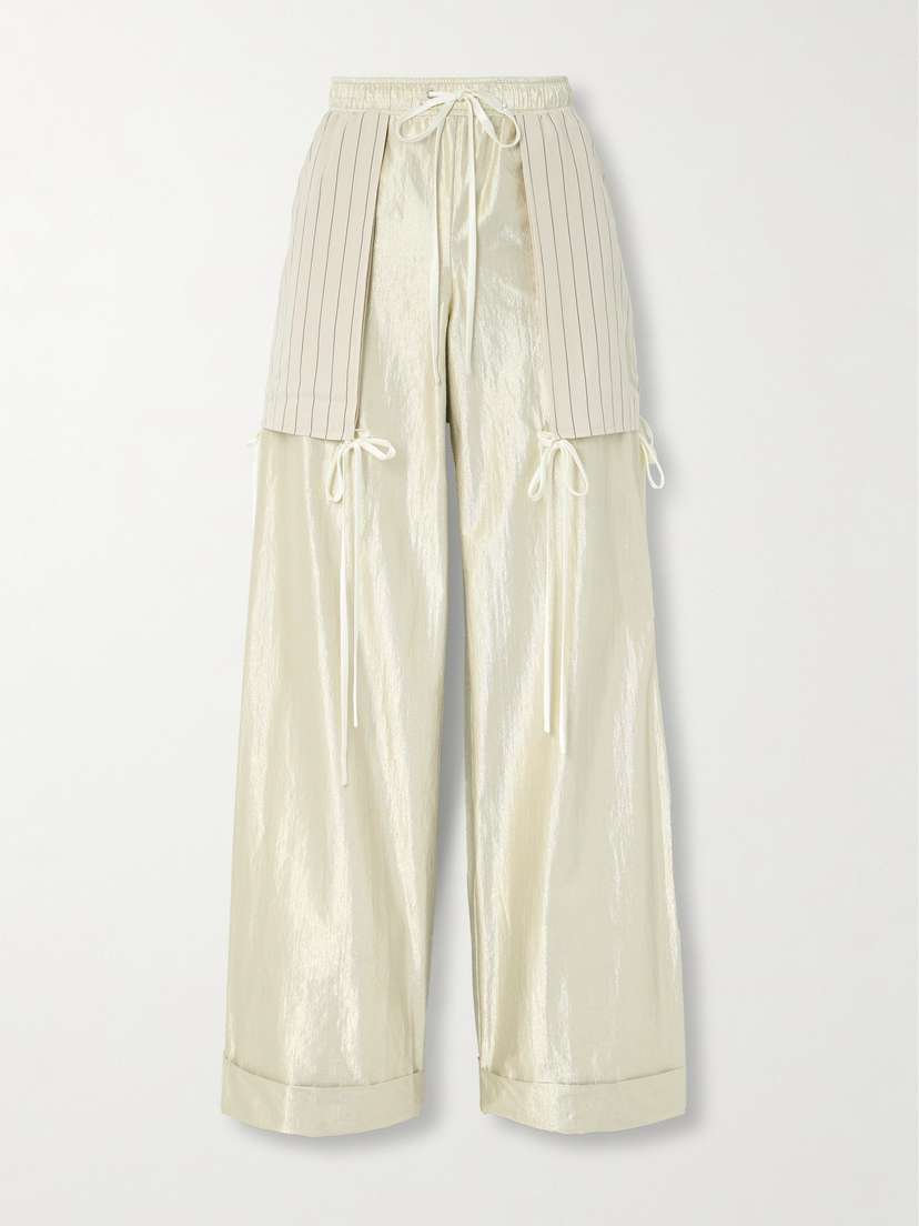 Christopher John Rogers Poplin-trimmed Metallic Cotton-blend Wide-leg Pants