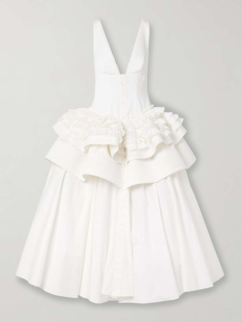 Christopher John Rogers Tiered Ruffled Embroidered Cotton And Silk-blend Gown