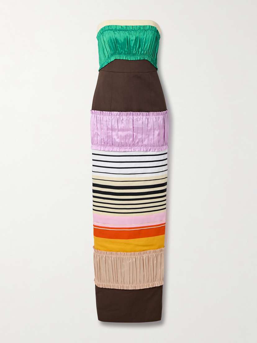 Christopher John Rogers Strapless Grosgrain And Gathered Satin-trimmed Canvas Gown