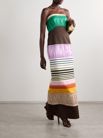 Christopher John Rogers Strapless grosgrain and gathered satin-trimmed canvas gown