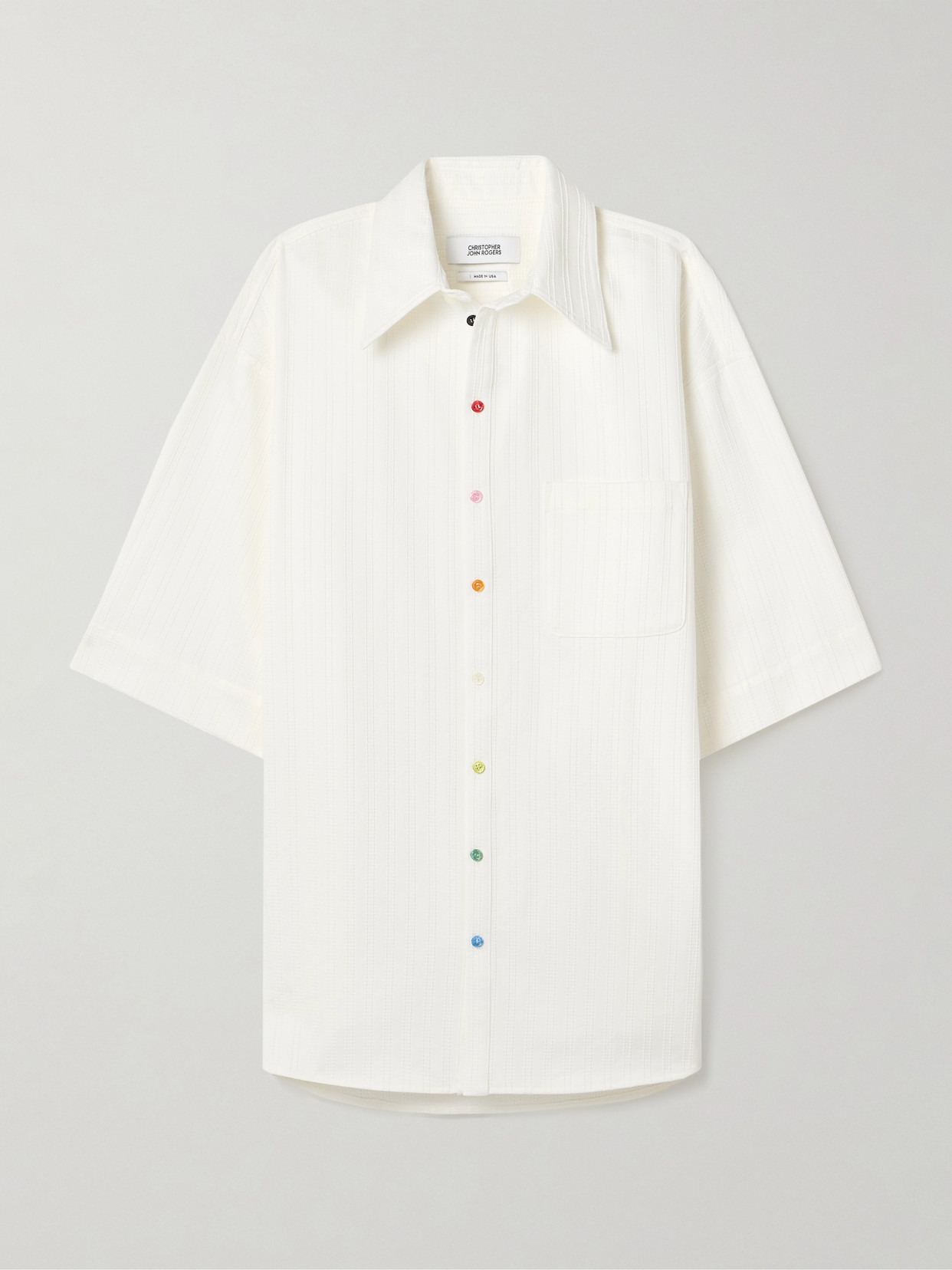 Christopher John Rogers Oversized Embroidered Cotton-sateen Shirt In White