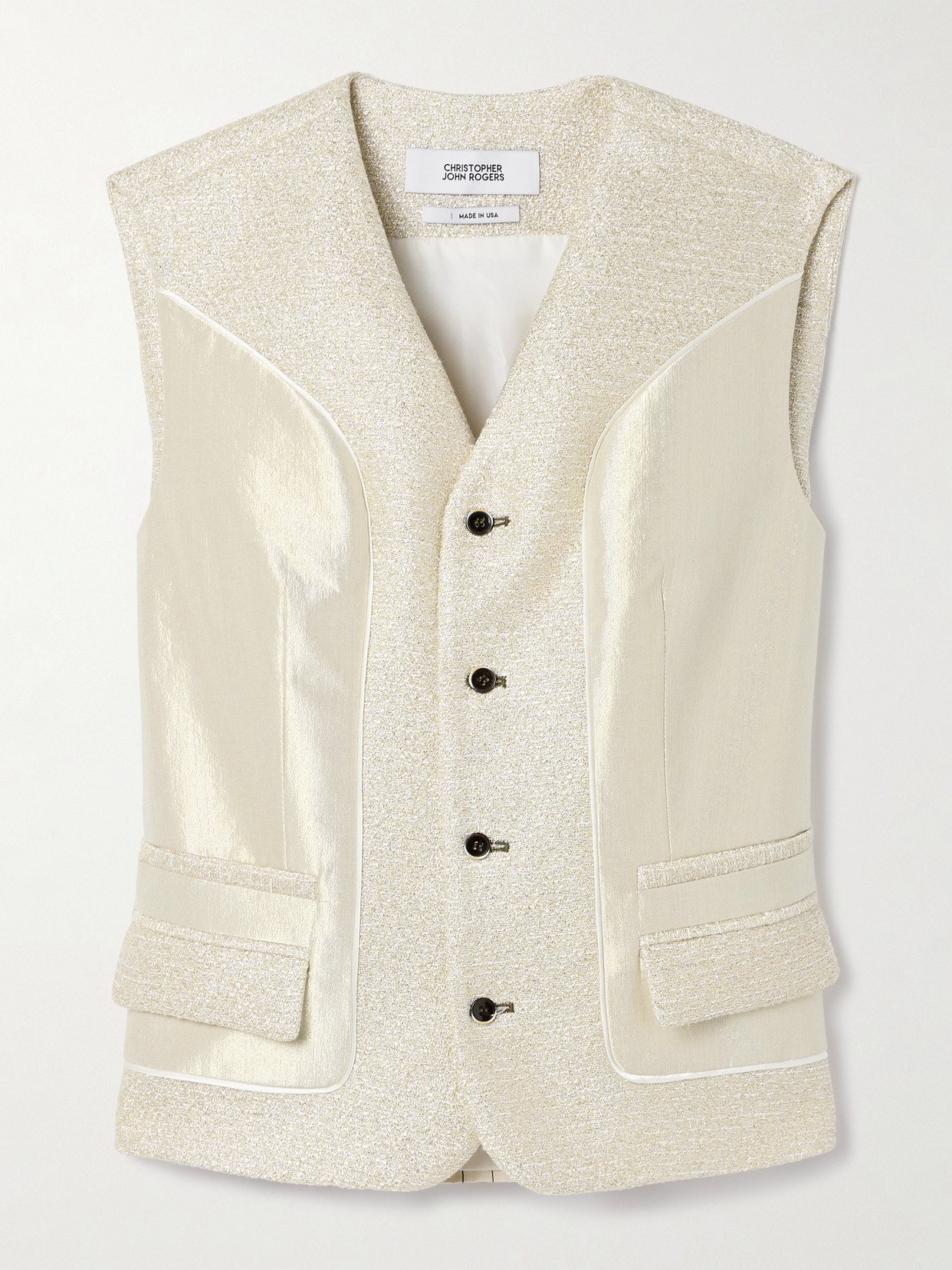 Christopher John Rogers Metallic Taffeta Inside Out Vest In Neutrals