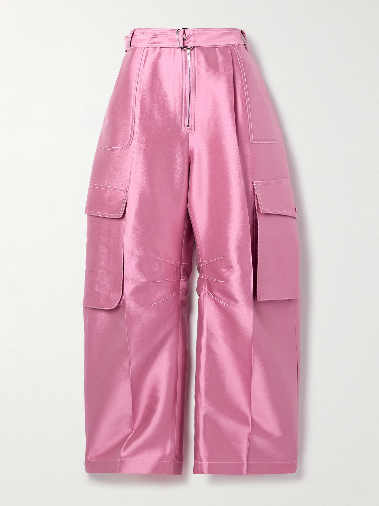 Christopher John Rogers Silk And Wool-blend Satin Barrel-leg Cargo Trousers In Pink