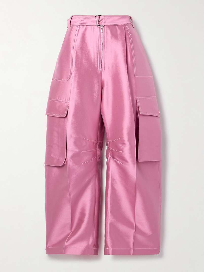 Christopher John Rogers Silk And Wool-blend Satin Barrel-leg Cargo Pants