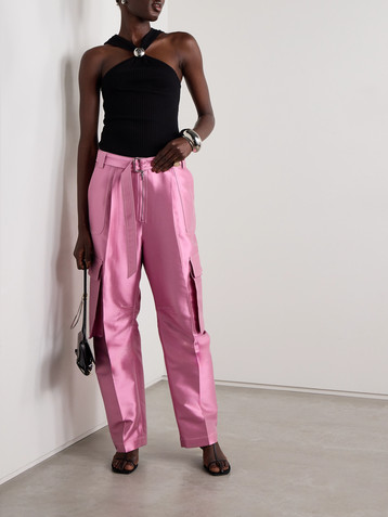 Christopher John Rogers Silk and wool-blend satin barrel-leg cargo pants