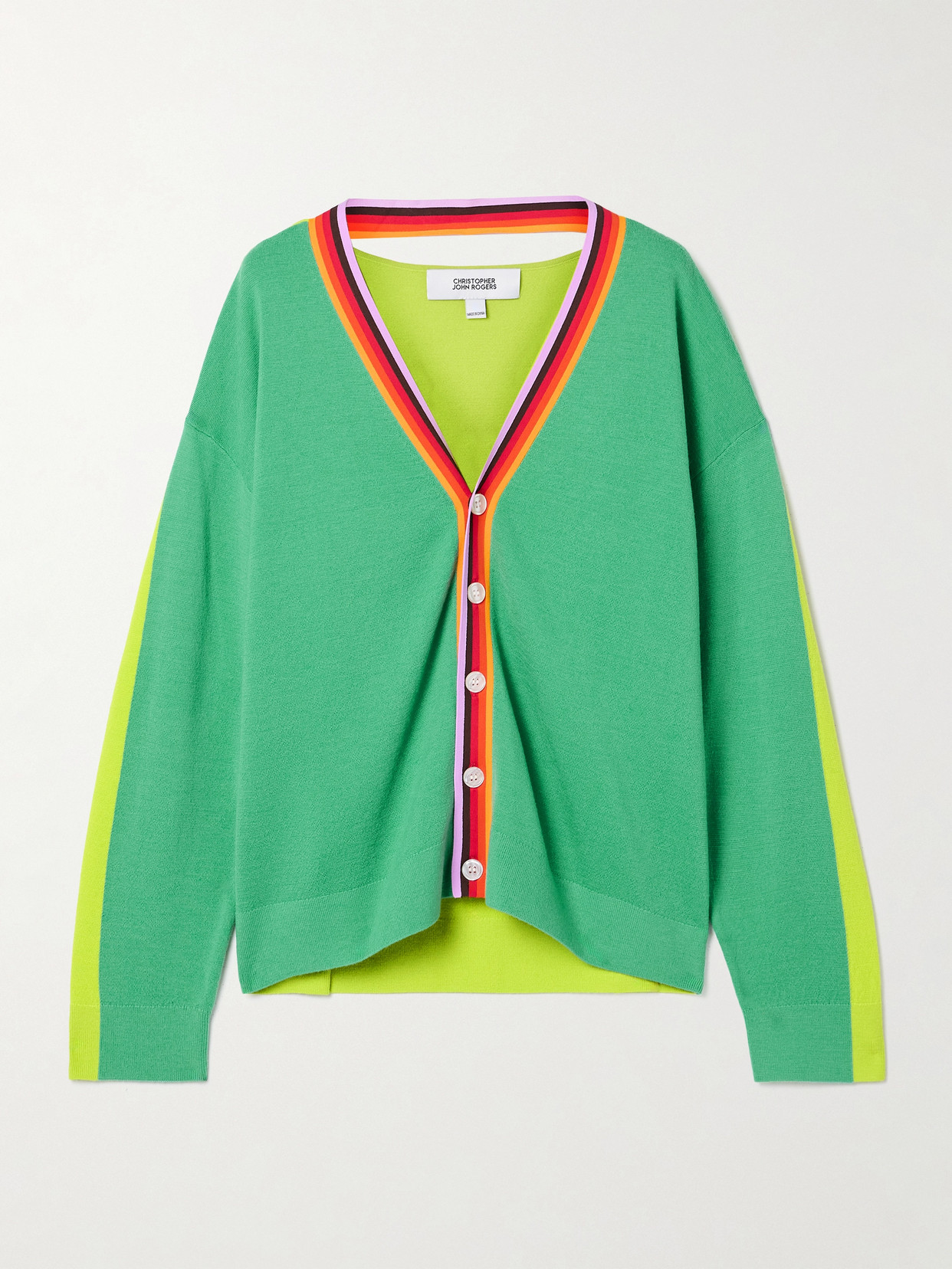 CHRISTOPHER JOHN ROGERS COLOR-BLOCK CUTOUT WOOL-BLEND CARDIGAN