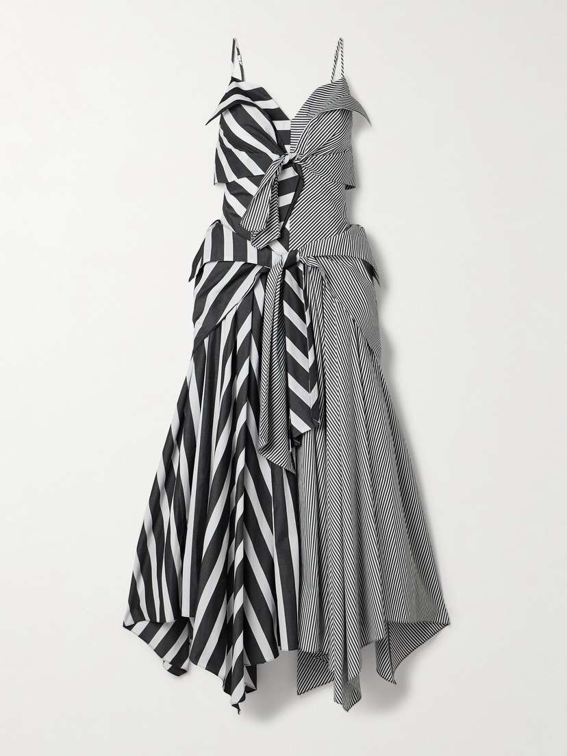 Christopher John Rogers Asymmetric Tie-front Striped Cotton-poplin Maxi Dress