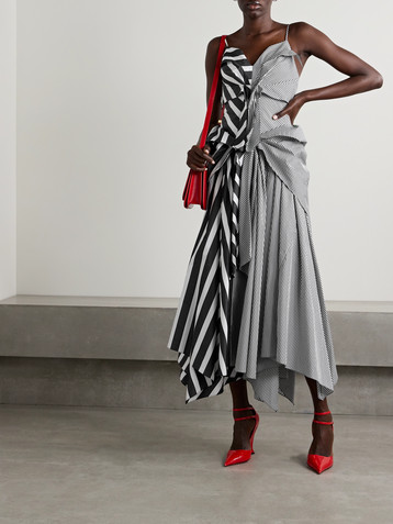 Christopher John Rogers Asymmetric tie-front striped cotton-poplin maxi dress