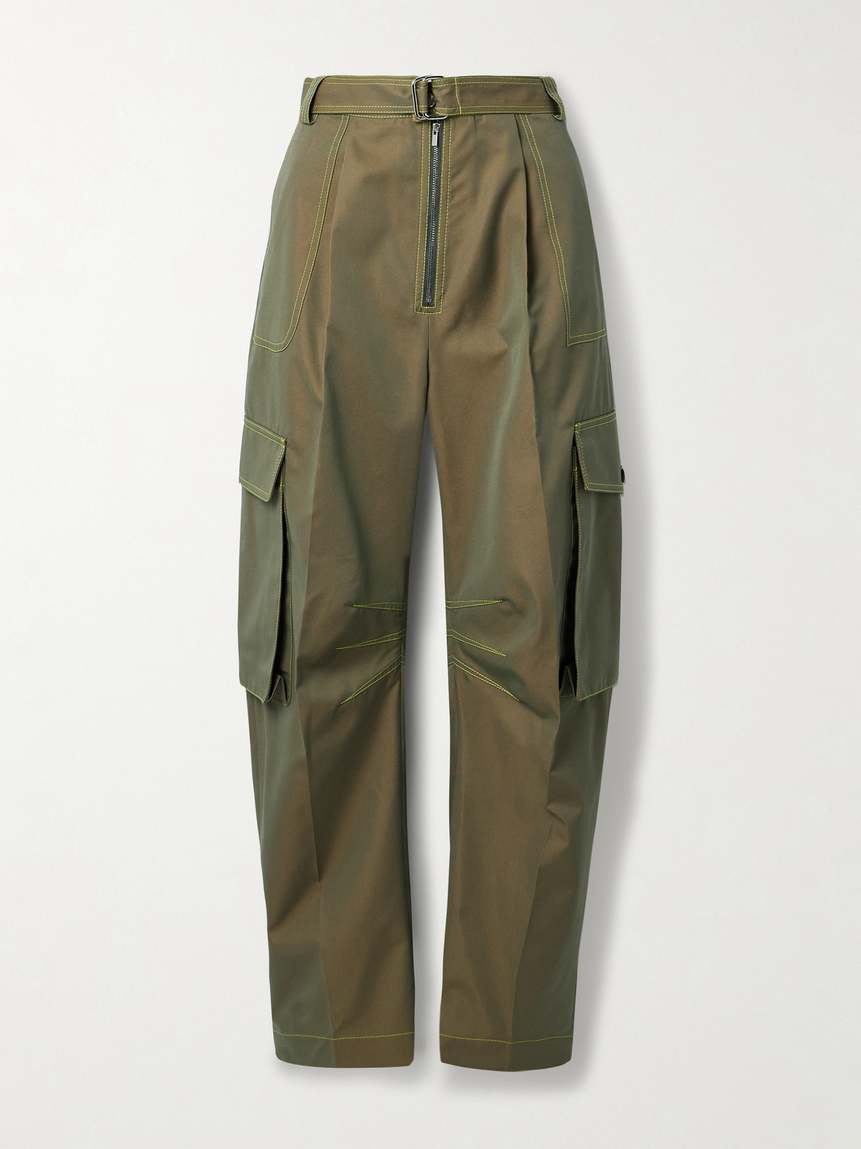 Christopher John Rogers Belted Cotton-blend Twill Tapered Cargo Pants In Green