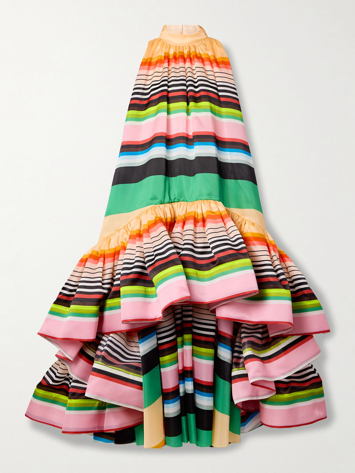 Christopher John Rogers Casette Tiered Ruffled Striped Silk-organza Gown In Multi