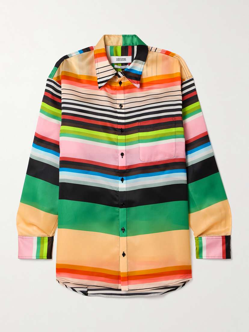 Christopher John Rogers Casette Oversized Striped Silk-organza Shirt - xx large