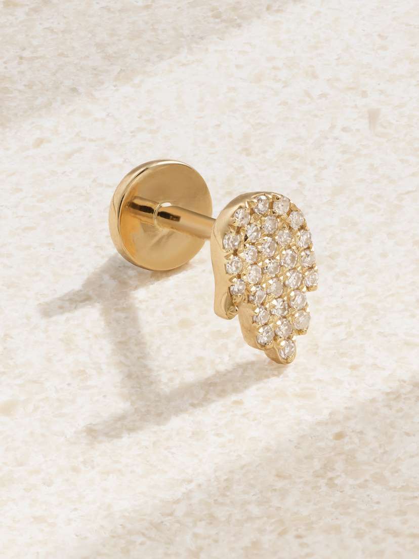 Persée Hand Of Fatima 18-karat Gold Diamond Single Earring