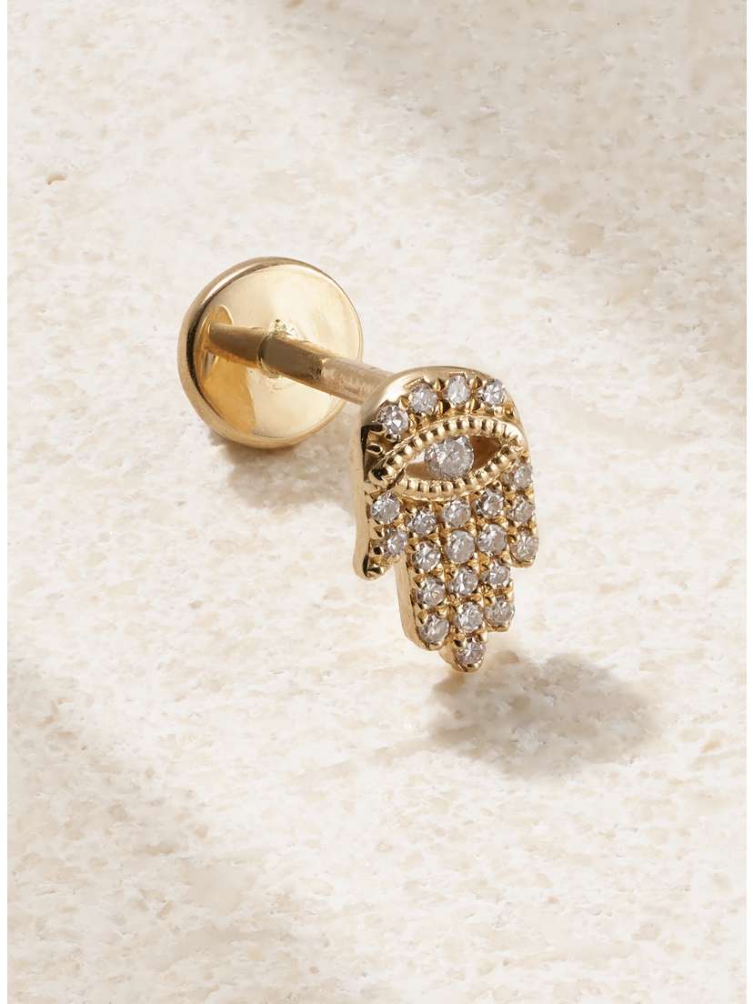 Persée Hand Of Fatima 18-karat Gold Diamond Single Earring