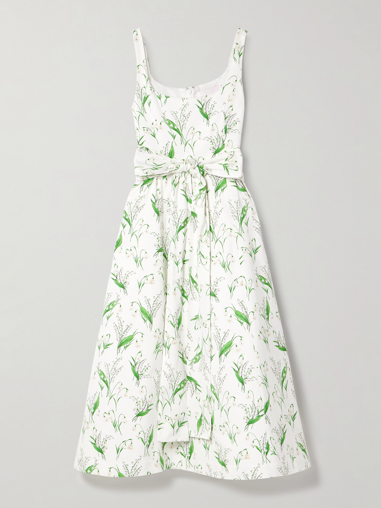 Carolina Herrera Belted Floral-print Faille Midi Dress In White