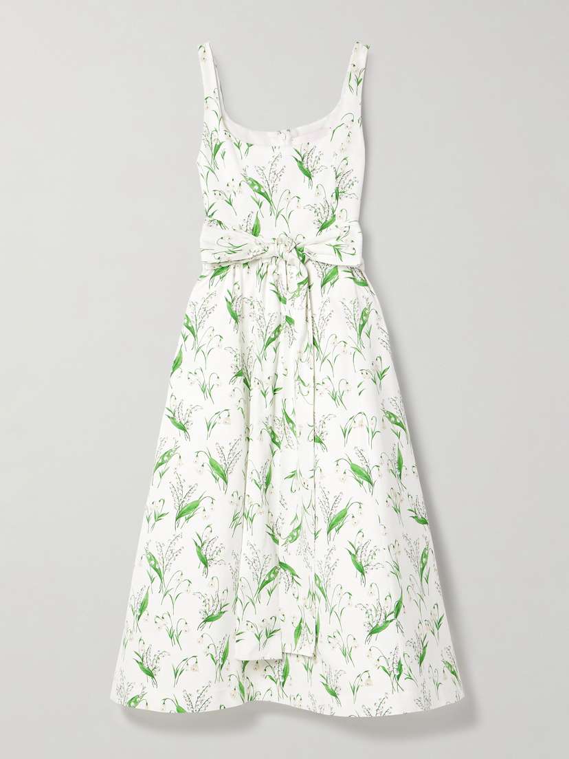 Carolina Herrera Belted Floral-print Faille Midi Dress