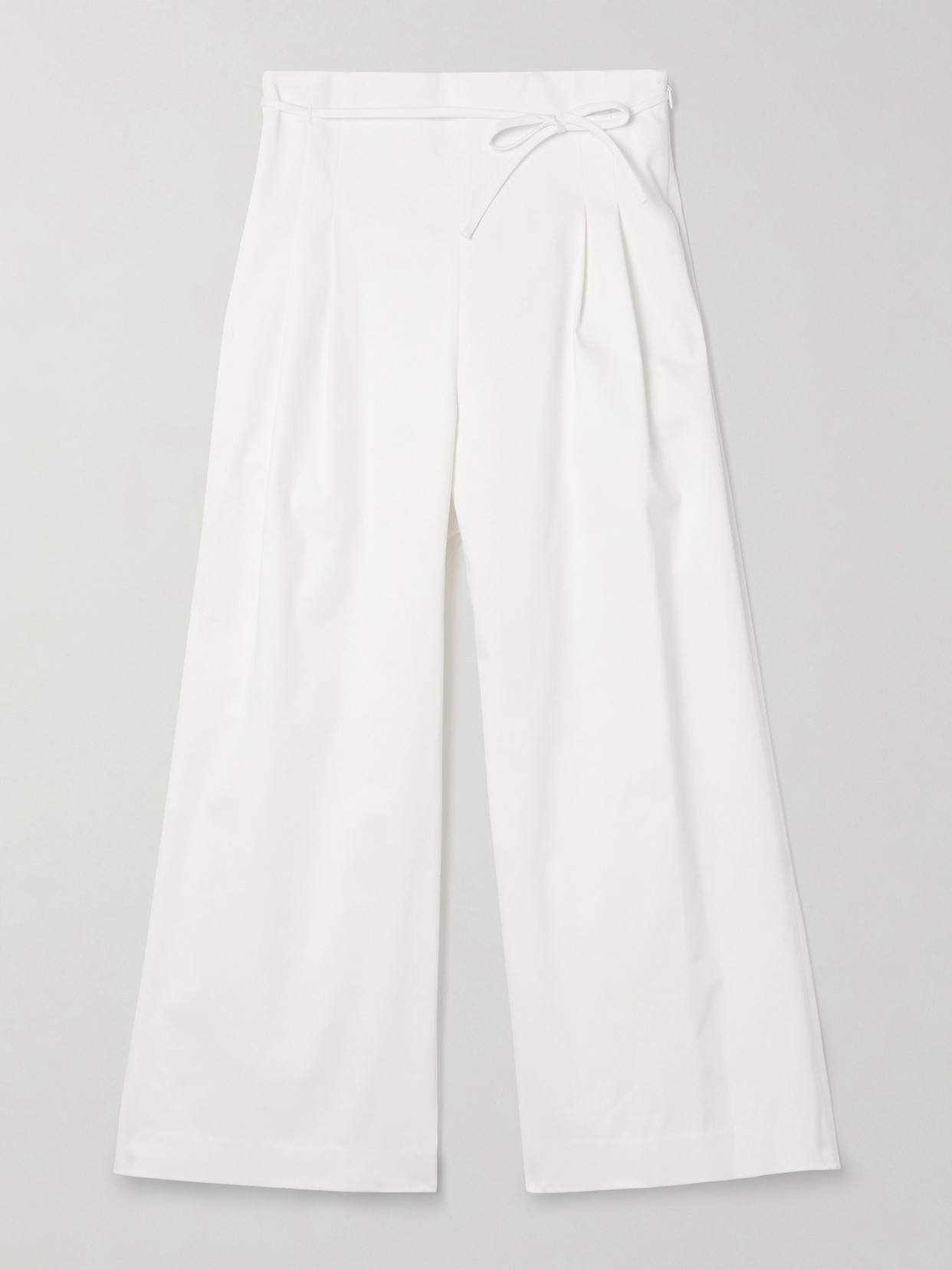 Carolina Herrera Cropped Pleated Cotton-blend Poplin Wide-leg Pants In White