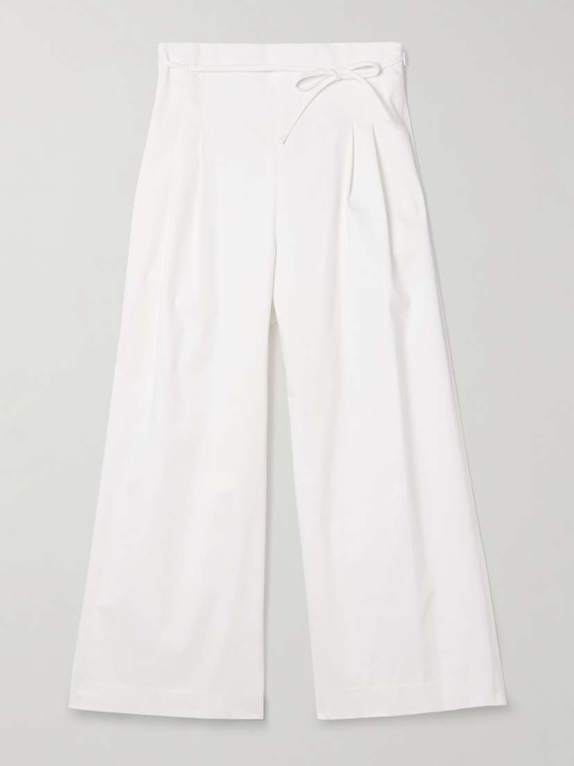 Carolina Herrera Cropped Pleated Cotton-blend Poplin Wide-leg Pants