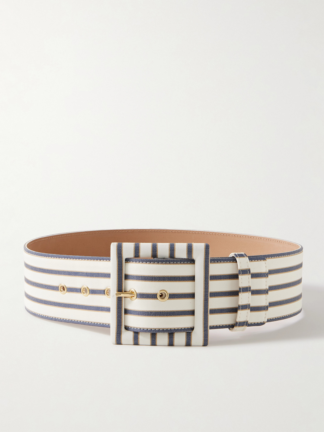 Carolina Herrera Icon Striped Twill Waist Belt In White