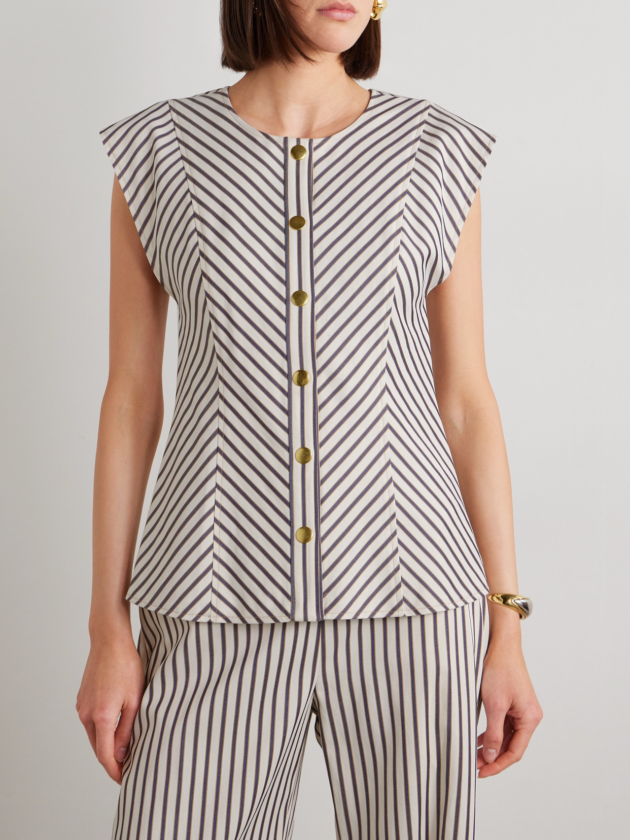 Carolina Herrera Stripe Cap-sleeve Top In Multi