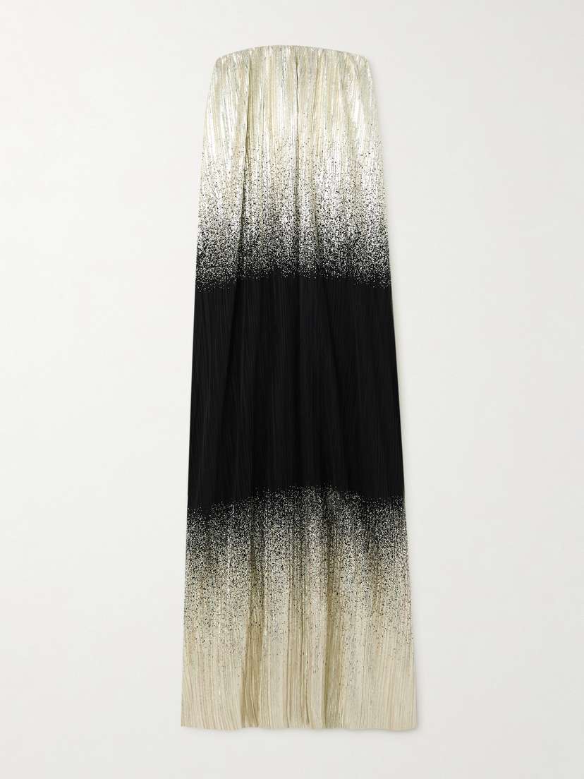 Dima Ayad Strapless Metallic Plissé-tulle Maxi Dress