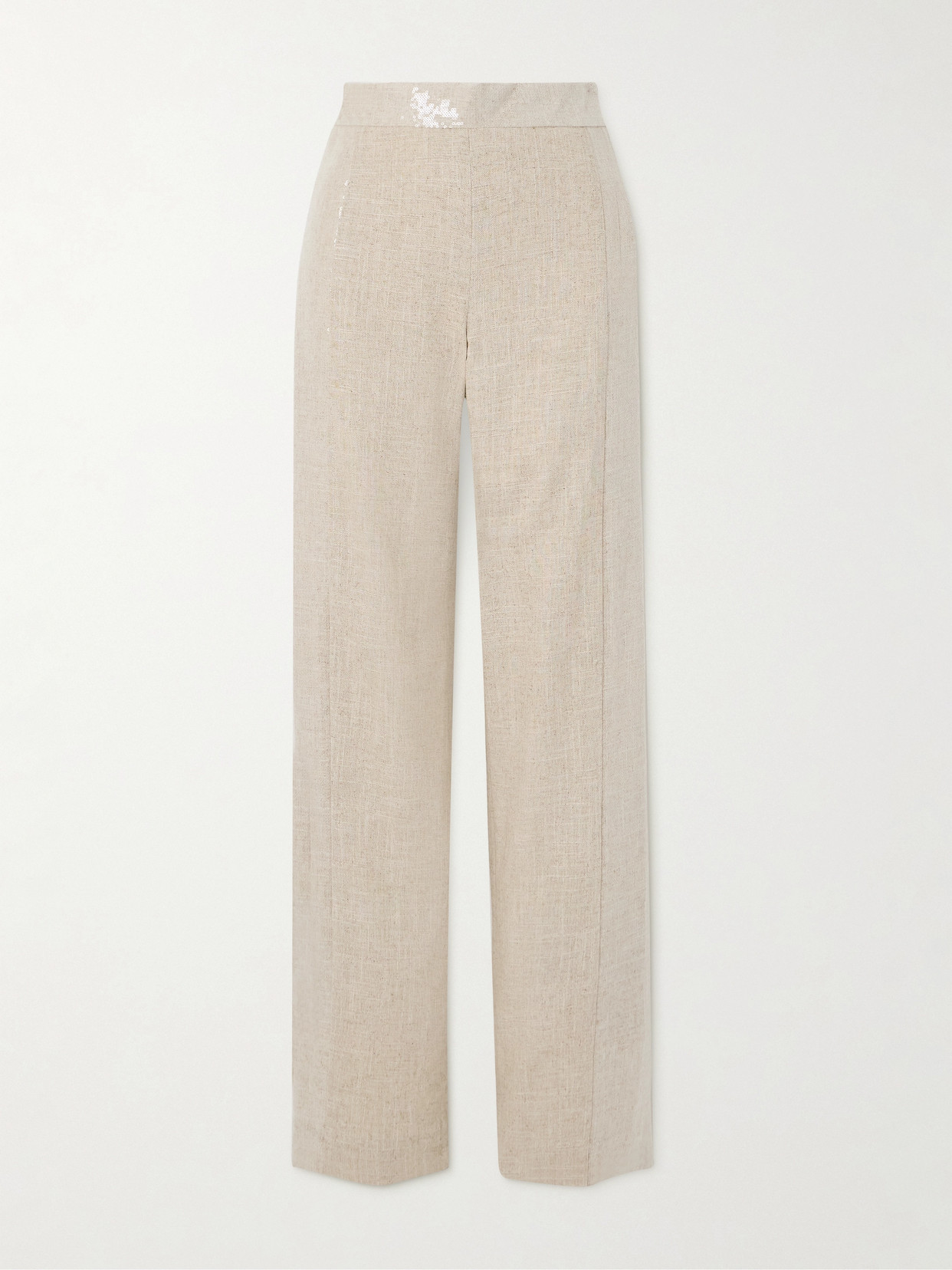 Dima Ayad Sequined Canvas Straight-leg Pants In Neutrals