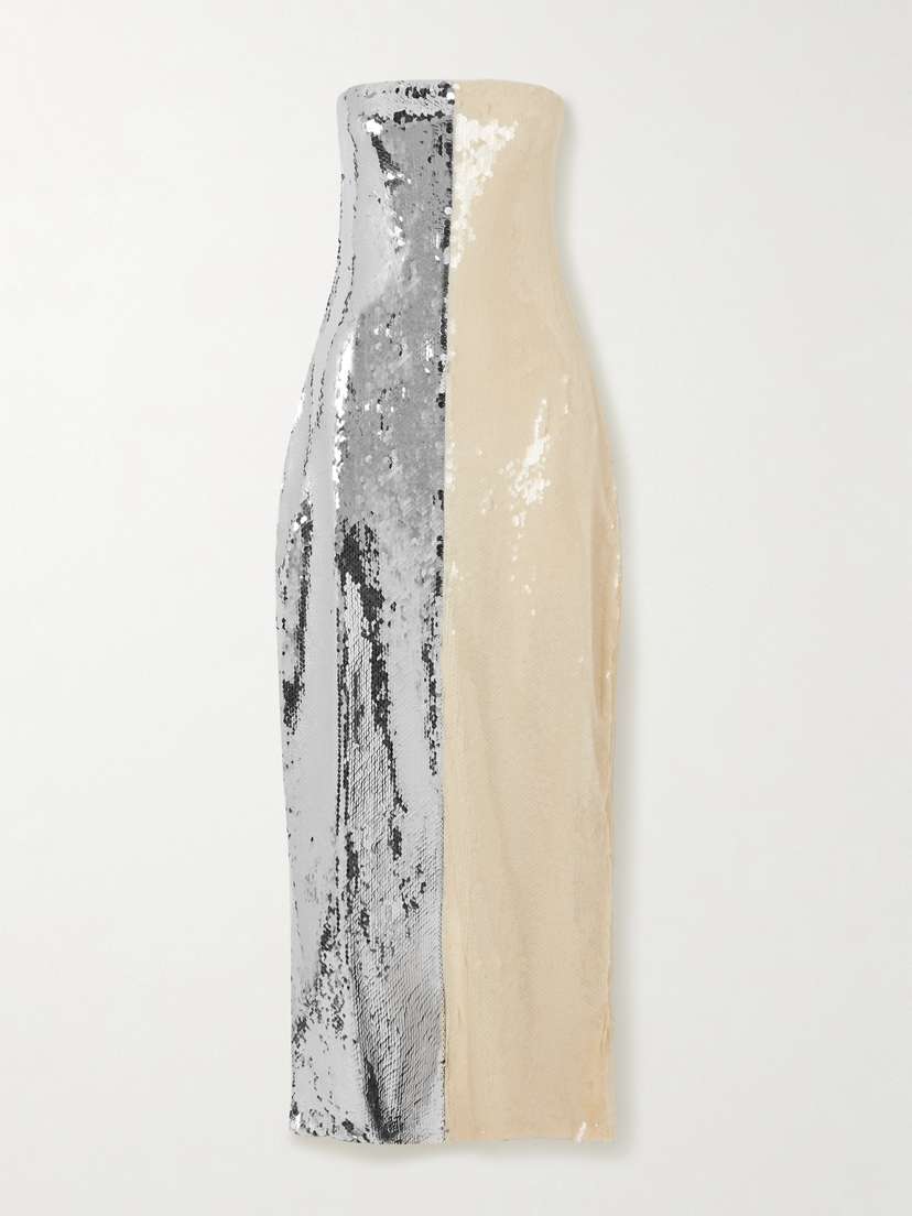 Dima Ayad Strapeless Two-tone Sequined Tulle Gown