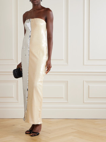Dima Ayad Strapeless two-tone sequined tulle gown