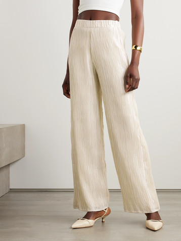 Dima Ayad Plissé-satin wide-leg pants