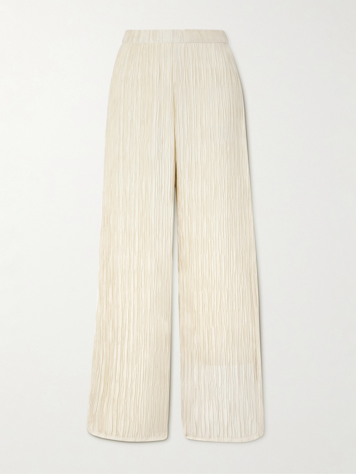 Dima Ayad Plissé-satin Wide-leg Pants In Ivory