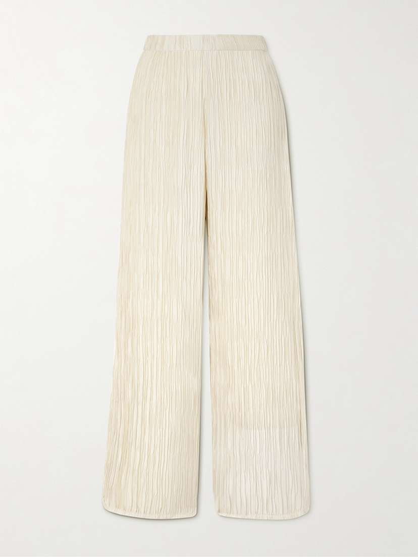 Dima Ayad Plissé-satin Wide-leg Pants