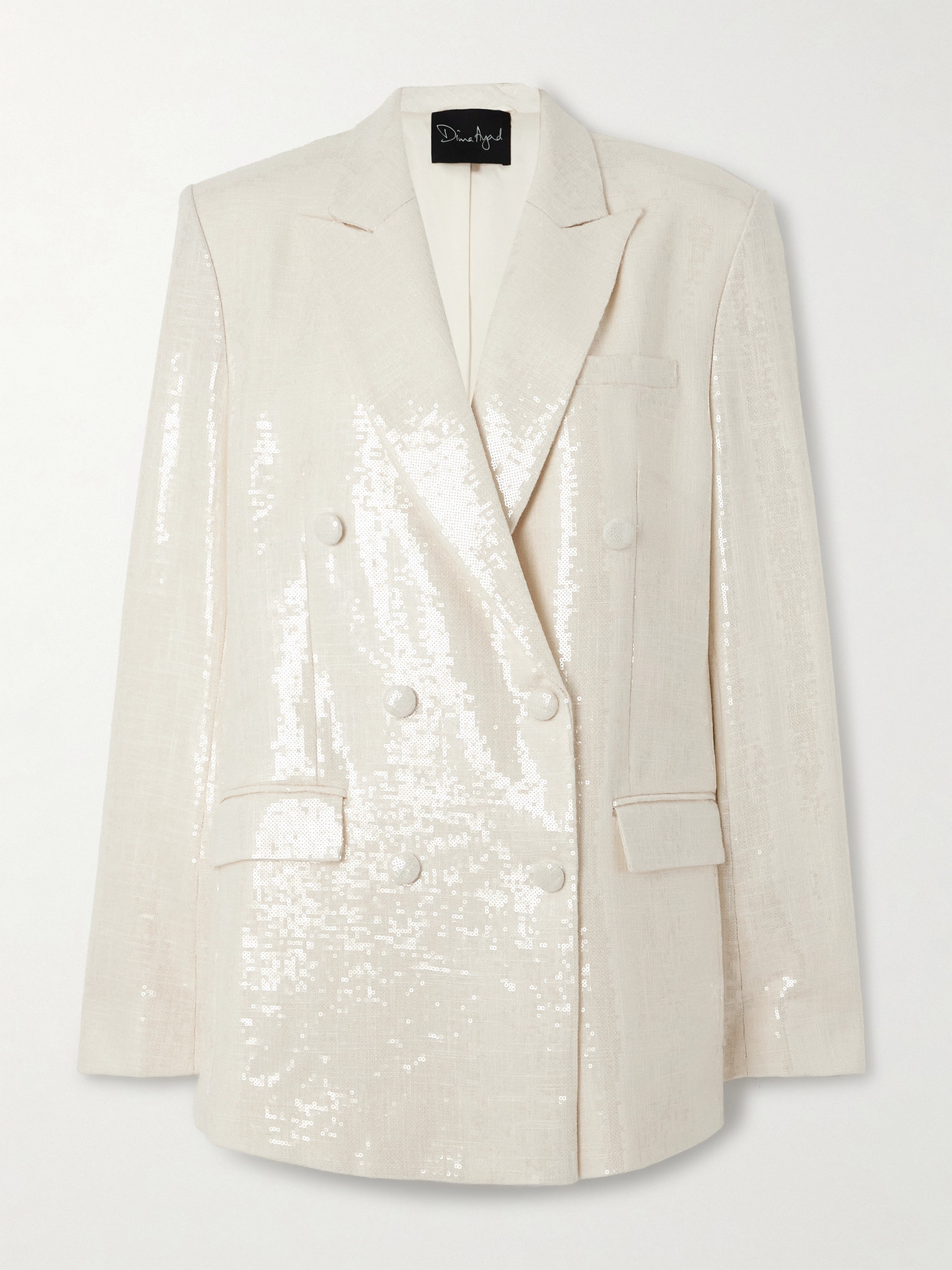 Dima Ayad Double-breasted Sequined Gauze Blazer In Ivory