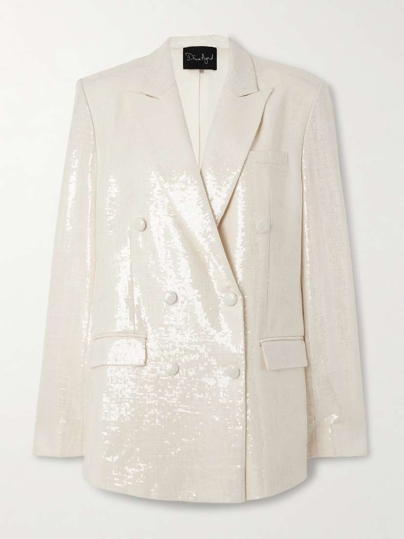 Dima Ayad Double-breasted Sequined Gauze Blazer