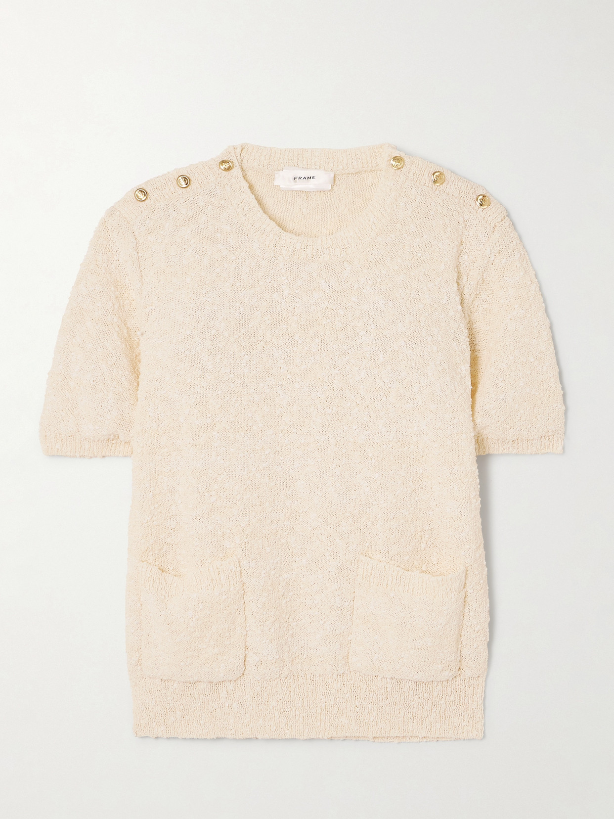 Frame Button-embellished Bouclé-knit Sweater In Cream