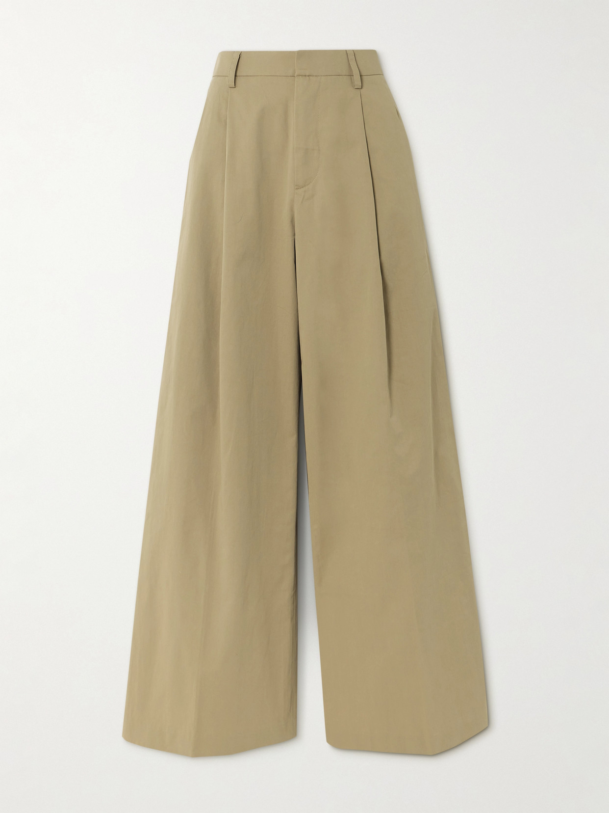 Frame Pleated Cotton-twill Wide-leg Pants In Neutrals