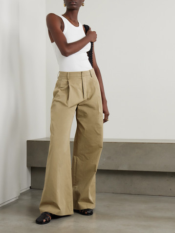 FRAME Pleated cotton-twill wide-leg pants