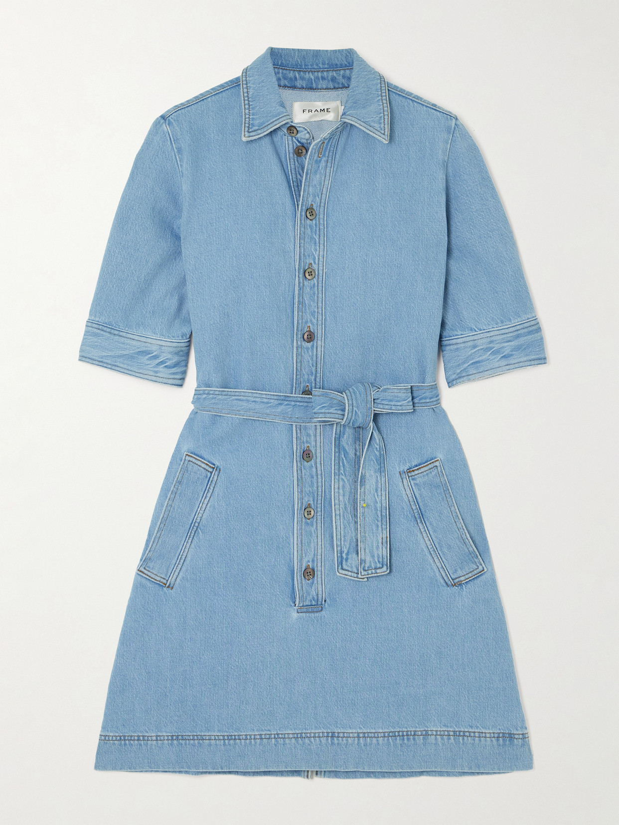 FRAME BELTED DENIM MINI DRESS