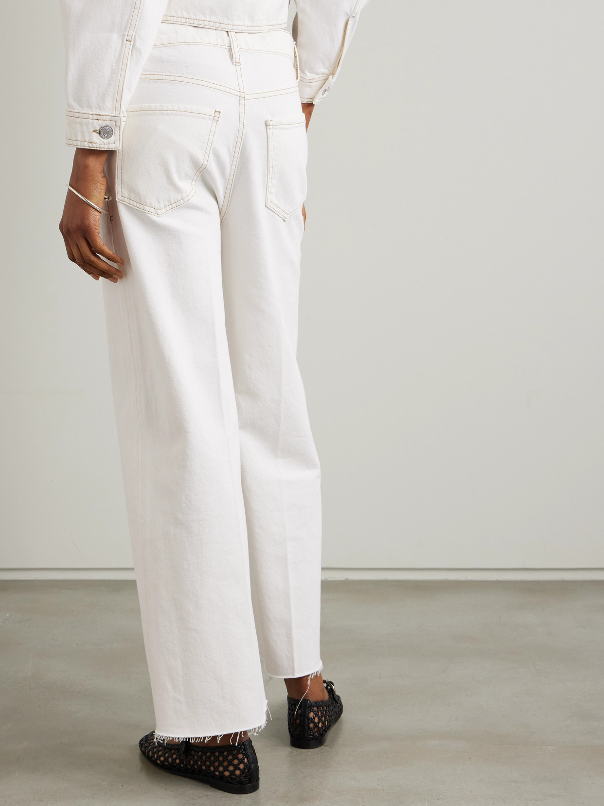 Frame Le Jane Cropped High-rise Wide-leg Jeans In White